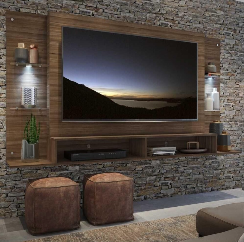 Painel TV 60″ com 2 Leds e Prateleiras de Vidro Vegas Multimóveis