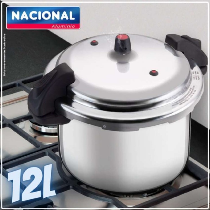 Panela de Pressão Nacional Alumínio Fechamento Externo Polida 12L