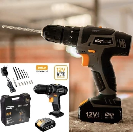 Parafusadeira e Furadeira com Impacto WAP BPFI 12K4 Led de Iluminação e Pega Emborrachada