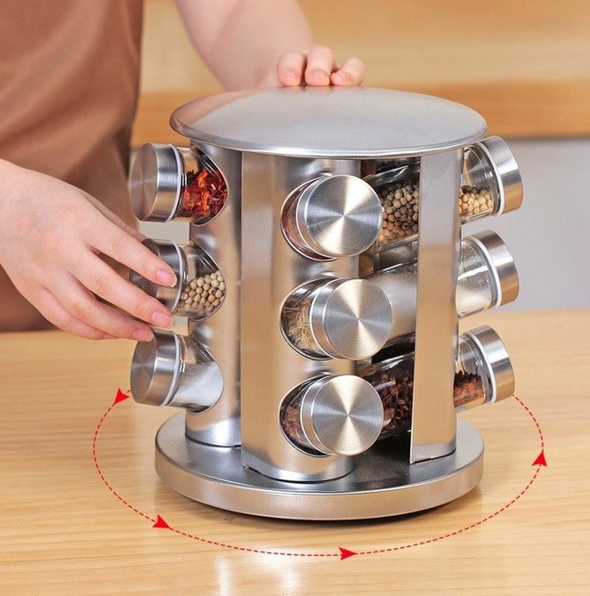 Porta Temperos Condimentos Giratório inox 12 Potes