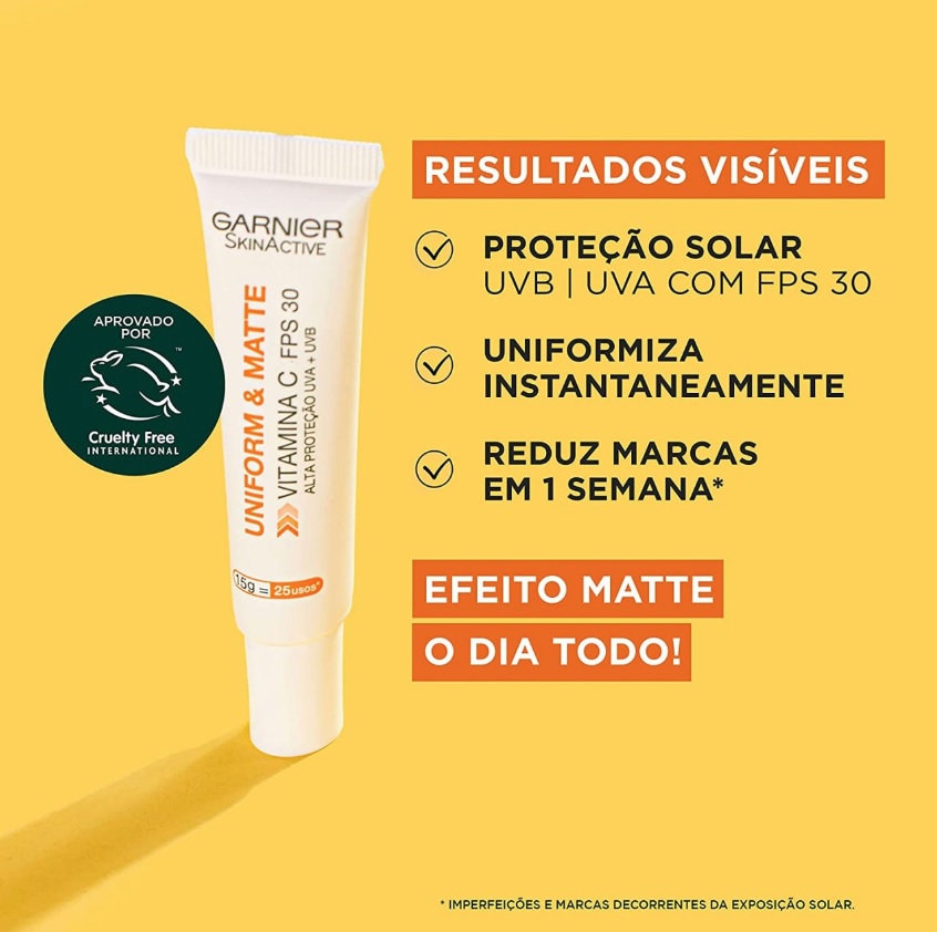 Protetor Hidratante Facial Garnier Uniform & Matte Vitamina C FPS 30, 15g