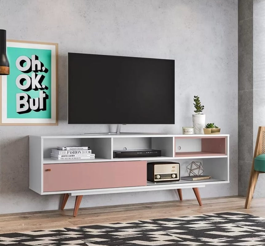Rack para TV até 48” 1 Porta Pés Palito Retrô – Olivar Móveis Lyon