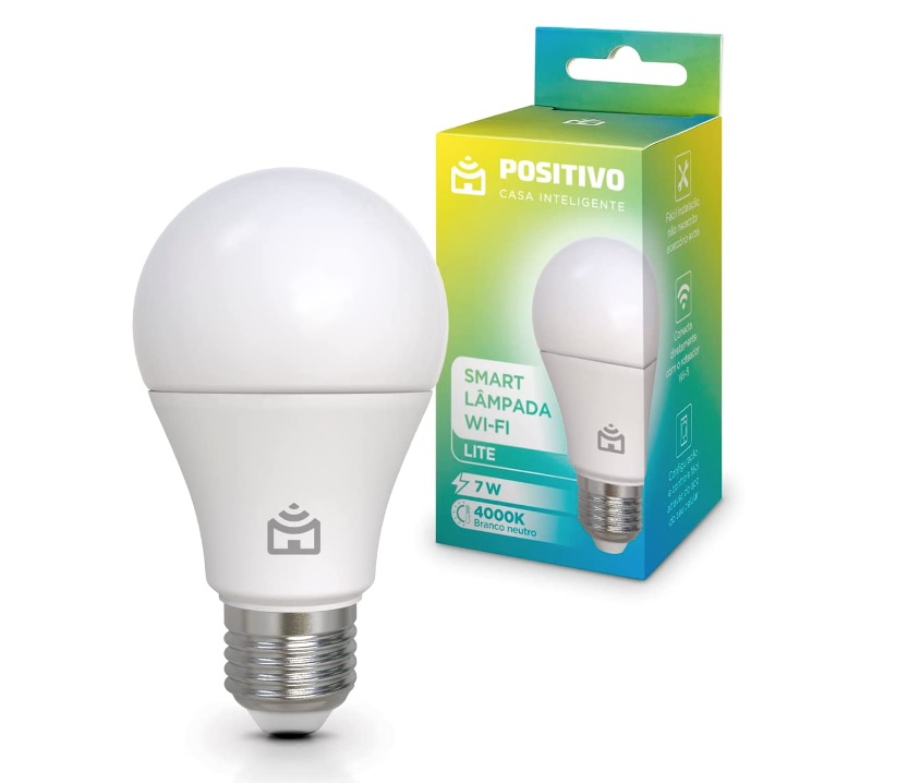 Smart Lâmpada Wi-Fi Lite Positivo Casa Inteligente, Branco Neutro, LED 7W, Bivolt – Compatível com Alexa
