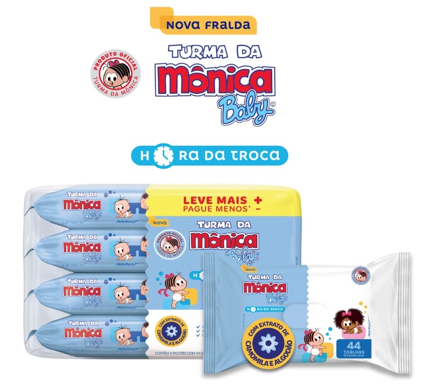 Toalhas Umedecidas Turma da Mônica Baby, Hora da Troca, 176 Unidades Leve Mais Pague Menos, Turma da Mônica Baby, Azul