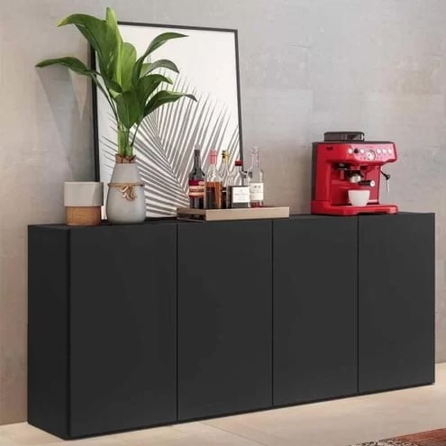 Aparador Buffet 4 Portas Veneza Multimóveis Preto Preto
