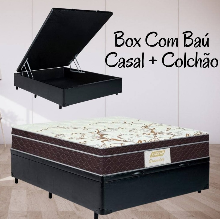 Cama Box Com Baú Casal + Colchão de Molas