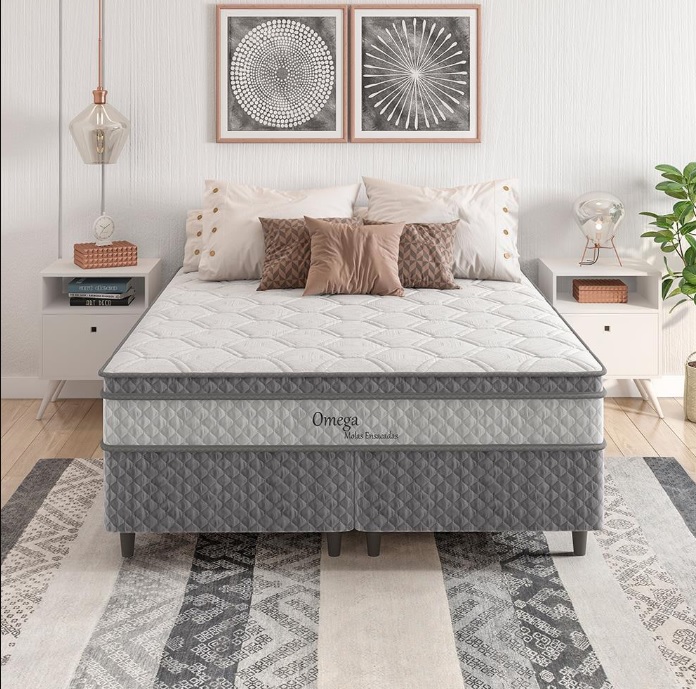 Cama Box Queen Size Herval Ômega com Pillow Top e Molas Ensacadas 61x158x198cm