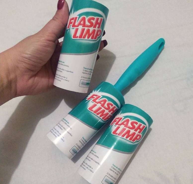 Conjunto 1 Rolo adesivo com 30 folhas e 2 refis removedor de poeira, pelos e fiapos,CST0085, Flash Limp