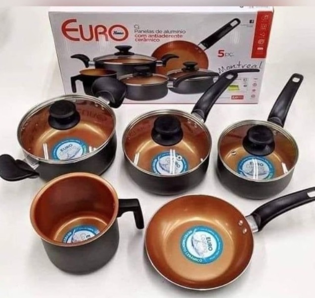 Conjunto de Panelas Montreal com 5 Peças de Alumínio com Revestimento Antiaderente Cerâmico, Preto, AIM9736-PT, Euro Home