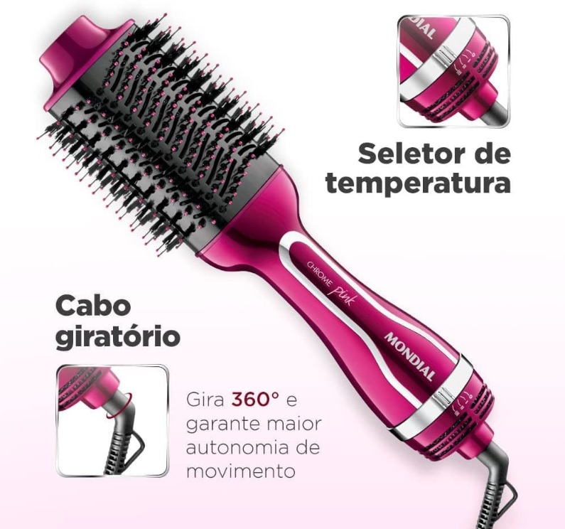 Escova Secadora, Mondial, 127V, 1200W, Chrome Pink – ES-04