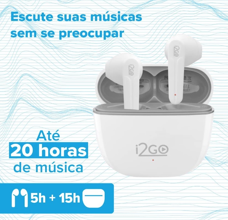 Fone De Ouvido Bluetooth Sem Fio TWS Air Sound Go 2.0 i2GO com Estojo De Carregamento – i2GO Plus