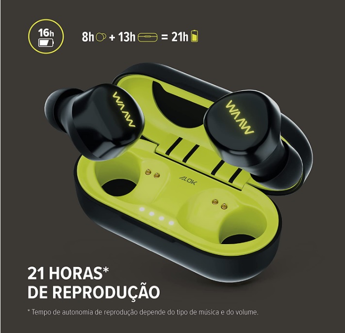 WAAW by ALOK Fone de Ouvido Bluetooth Intra-Auricular Sem Fio, Com Microfone e Toque inteligente WAAW MOB 100EB