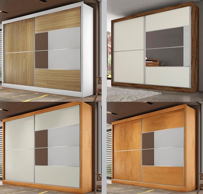 Guarda-Roupa Casal Móveis Europa Londres Flex com Espelho, 2 Portas de Correr e 4 Gavetas