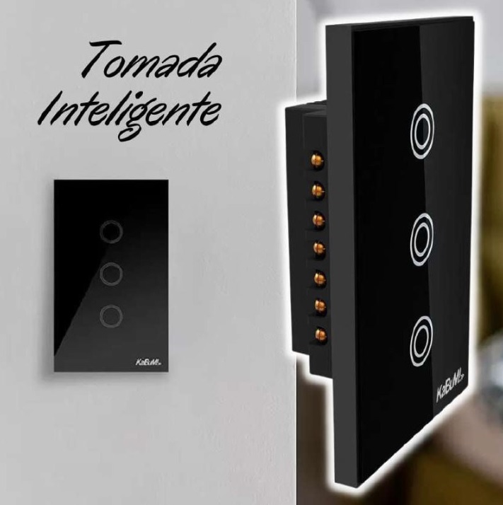 Interruptor KaBuM! Smart, Bivolt, 3 Botões, Preto, 15A, 50/60Hz, Smart Home