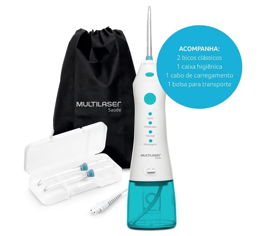 Irrigador Oral Clearpik Portable Limpeza Profunda Multilaser Branco/Azul- HC036, Multilaser, HC036, Branco e Azul