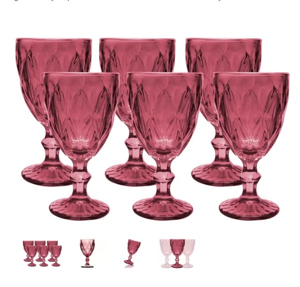 Jogo de Taças para Bebidas de Vidro 330ml – 6 Peças Haus Diamond Empire