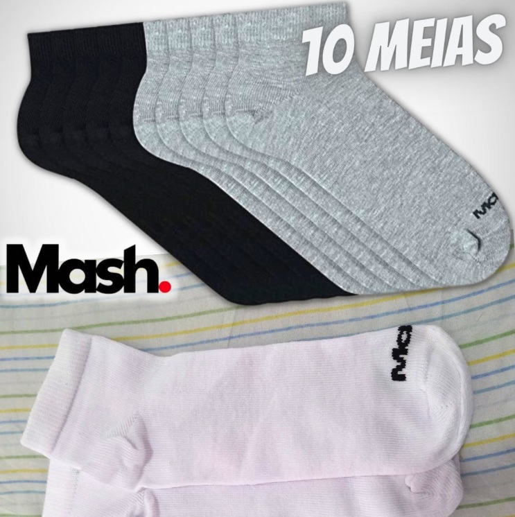 Kit 10 Meias Sapatilha Algodão, Mash, Masculino (34 – 38)