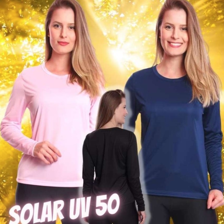 Kit 5 Camisetas Feminina Manga Longa Proteção Solar Uv 50