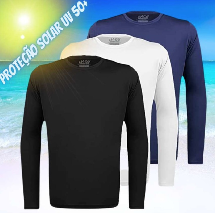 Kit 3 Camisetas Térmicas Proteção Solar Uv 50+ Manga Longa Dry Fit