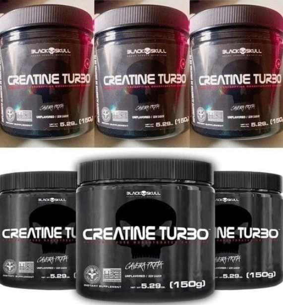 Kit 3X Creatine Turbo Suplemento Alimentar Black Skull 150g Caveira Preta Creatina Monohidratada Sem Sabor