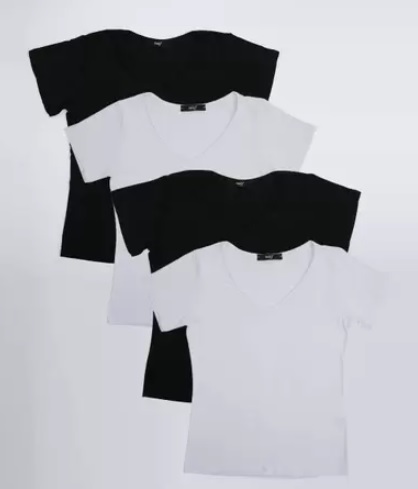 Kit 4 Blusas Feminina Básicas Decote V Manga Curta – NAIF