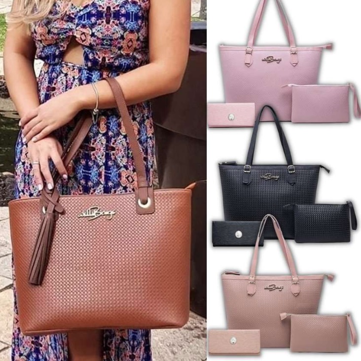 Kit Bolsa Feminina Tipo Sacola + Necessaire + Carteira Willibags