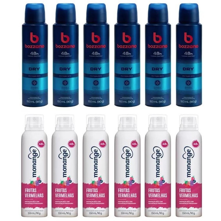 Kit Desodorante Monange ou Bozzano Aerossol Antitranspirante 150ml – 6 unidades