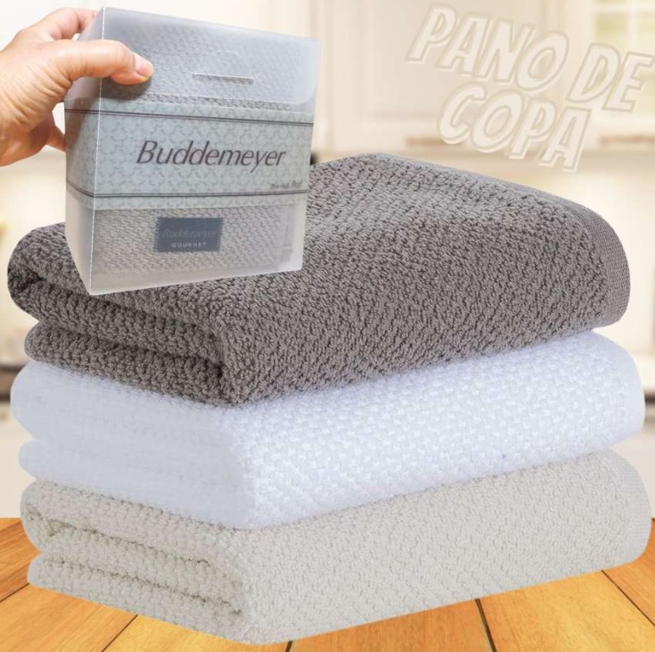 Kit Pano de Copa Buddemeyer 03 Peças Gourmet Quadriculado100% Algodão Branco/Marrom/Bege