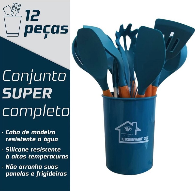 Kit Utensílios Cozinha 12 Peças Linha Premium Silicone