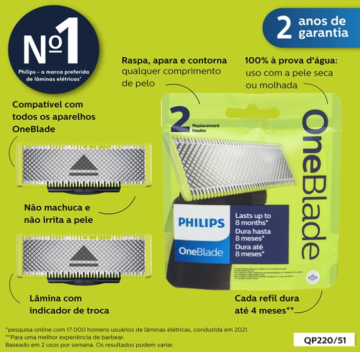 Lâminas Substituíveis Philips OneBlade duas unidades – QP220/51