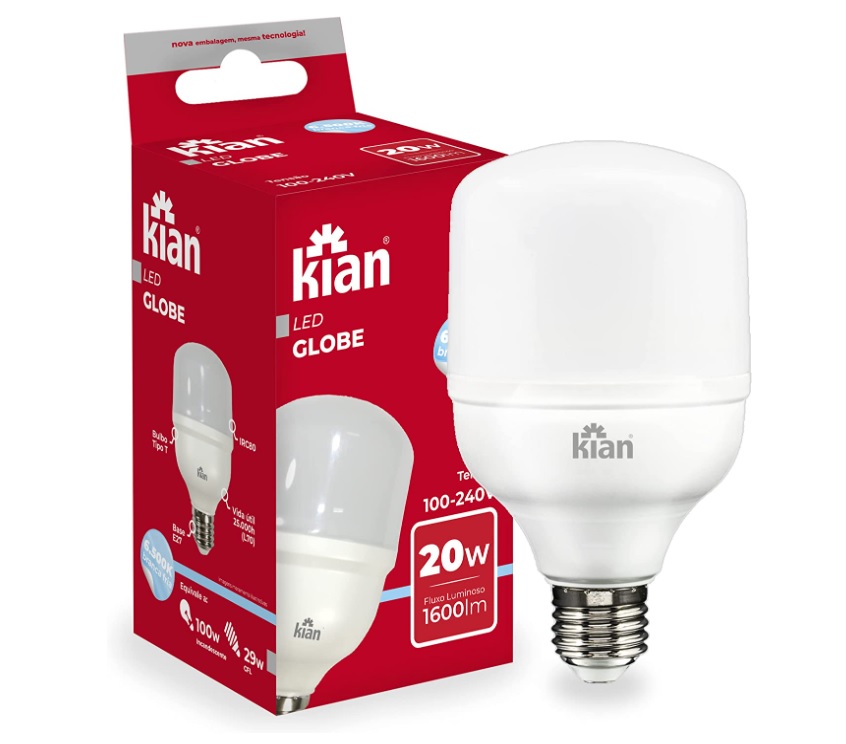 Lâmpada Led Globe Base E-27 20W 6.5K Bivolt Kian