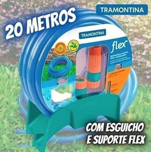 Mangueira para Jardim com Esguicho E Suporte Flex 20 Metros Azul