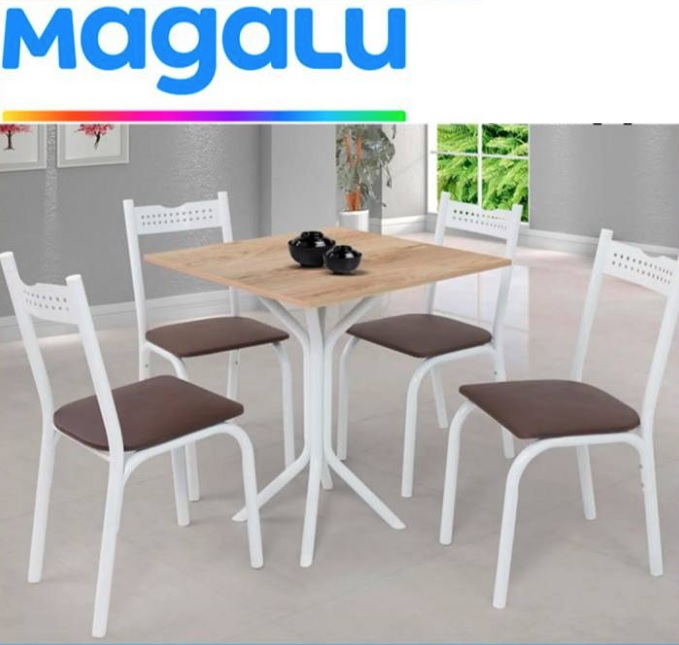 Mesa de Jantar 4 Cadeiras Quadrada – Branco e Marrom Ciplafe Clássica Ana