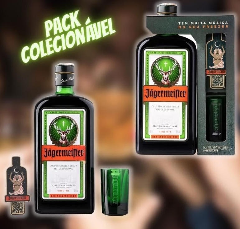 Pack Colecionável Jagermeister di Couto com 01 gf 700ml + 01 copo + 01 imã