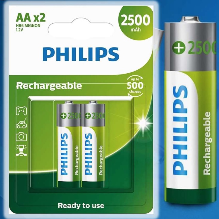 Pilha Philips recarregável AA 1.2V 2.500mAh com 2 unidades R6B2RTU25/59