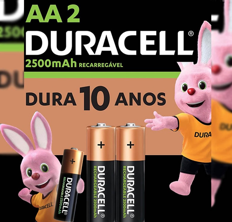 Pilha Recarregável AA Pequena DURACELL com 2 unidades