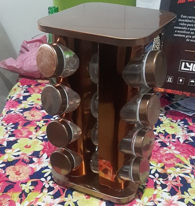 Porta Tempero Condimento Quadrado Inox 16 Potes Giratório (Ouro Luxo)