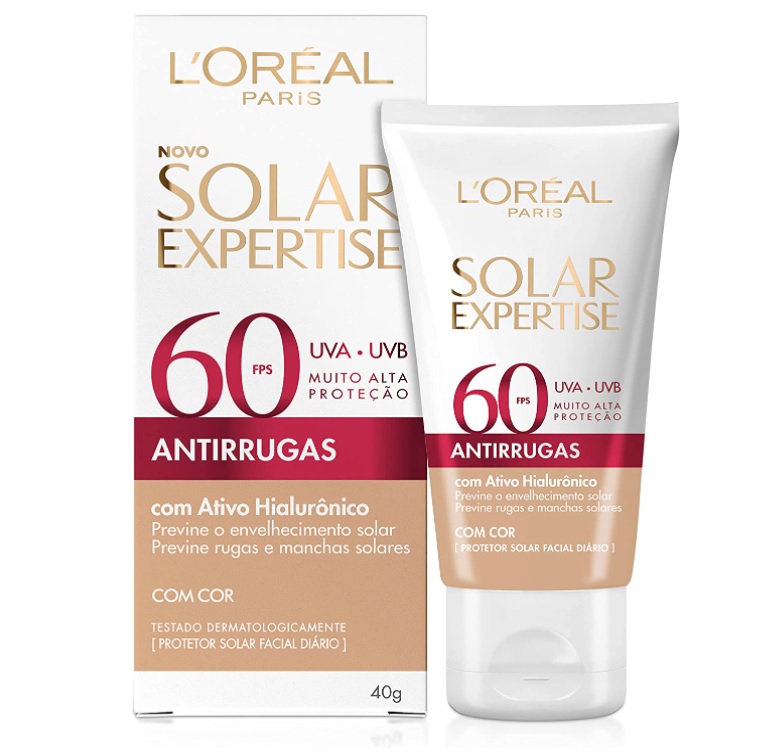 Protetor Solar Facial L’Oréal Paris Solar Expertise Antirrugas Com Cor FPS 60, 40g