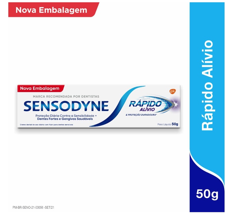 Sensodyne Rápido Alívio Creme Dental para Dentes Sensíveis, Proteção contra Cárie, 50g