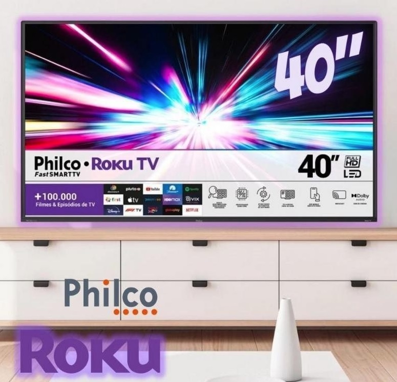 Smart TV LED 40″ Philco Roku PTV40G65RCH Full HD HDMI Preta com Conversor Digital Integrado