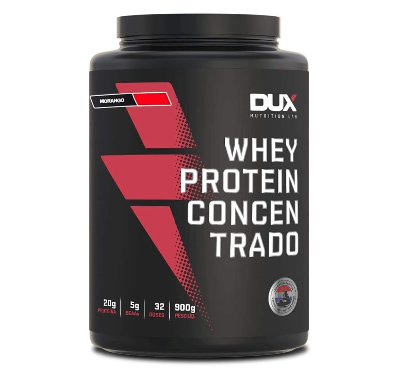 Whey Protein Concentrado Pote (900G) – Sabor Morango, Dux Nutrition