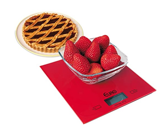 Balança digital para Cozinha de Vidro, 5 Kg, Vermelho,BAL7856, Euro Home