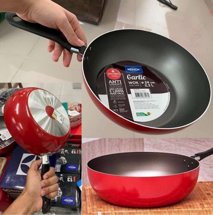 Brinox 7001/365 – Wok Garlic, 24cm, 2,3 Litros, 24 x 7 cm, Vermelho