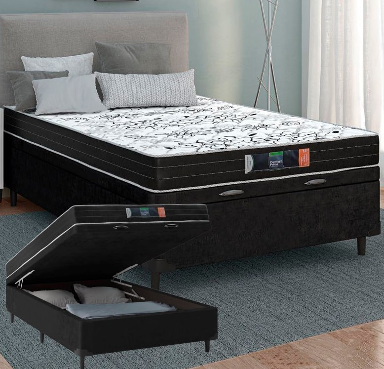 Cama Box Casal Baú Colchão de Espuma Semi Ortopédico Extra Firme Resistente 138x188x52cm Suporta 80kg Por Pessoa