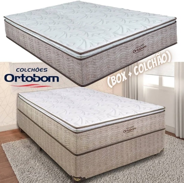Cama Box Casal (Box + Colchão) Ortobom – de Mola 61cm de Altura New Ortotech