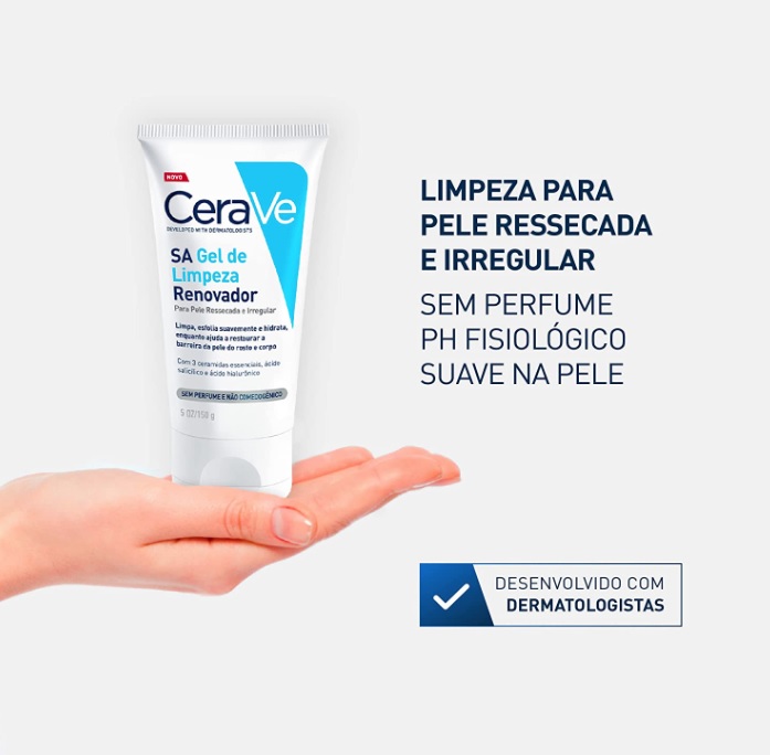 CeraVe, SA Gel de Limpeza Renovador, com Ácido Salicílico, Ácido Hialurônico e Efeito Esfoliante