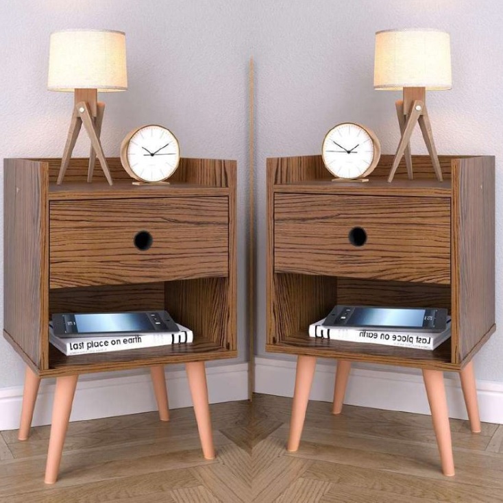 Conjunto Kit 2 Mesas de cabeceira Compacta Retrô Mesinha Canto Quarto Lateral Cama Com Gaveta e Nicho Para Decoração e Organização Cantinho Descanso Decore – Freijó – Lojas RPM