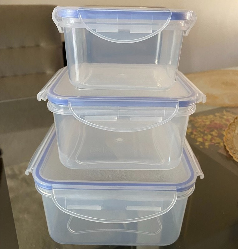 Conjunto Pote Hermético Quadrado 3 Peças Euro Azul