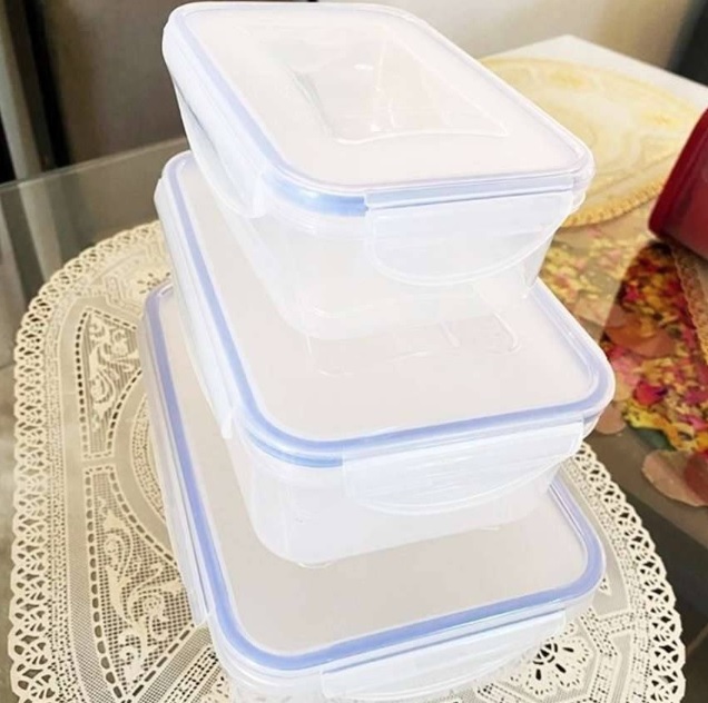 Conjunto com 3 potes Herméticos Retangular Azul , PLA3697-AZ, Euro Home