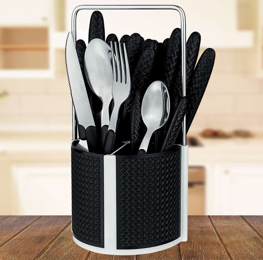 Conjunto de Talheres Varanda Gourmet Diamond, 24 peças, Preto, Euro